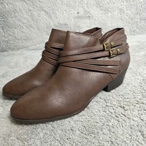 Style & Co Womens Brown Faux‎ Leather Triple Buckle Ankle Boots Booties 12M NEW